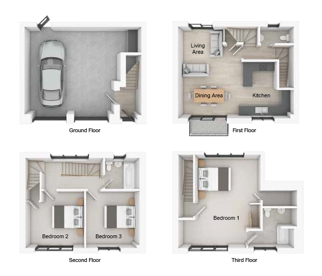 3 bed townhouse floorplan